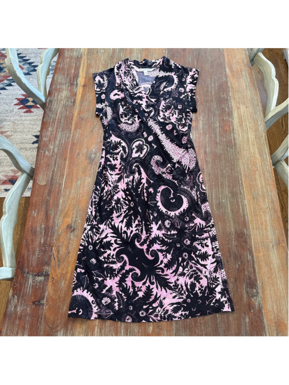DIANE von FURSTENBERG DVF Pink Black Paisley Silk Lycra Wedding Guest Dress Sz 8